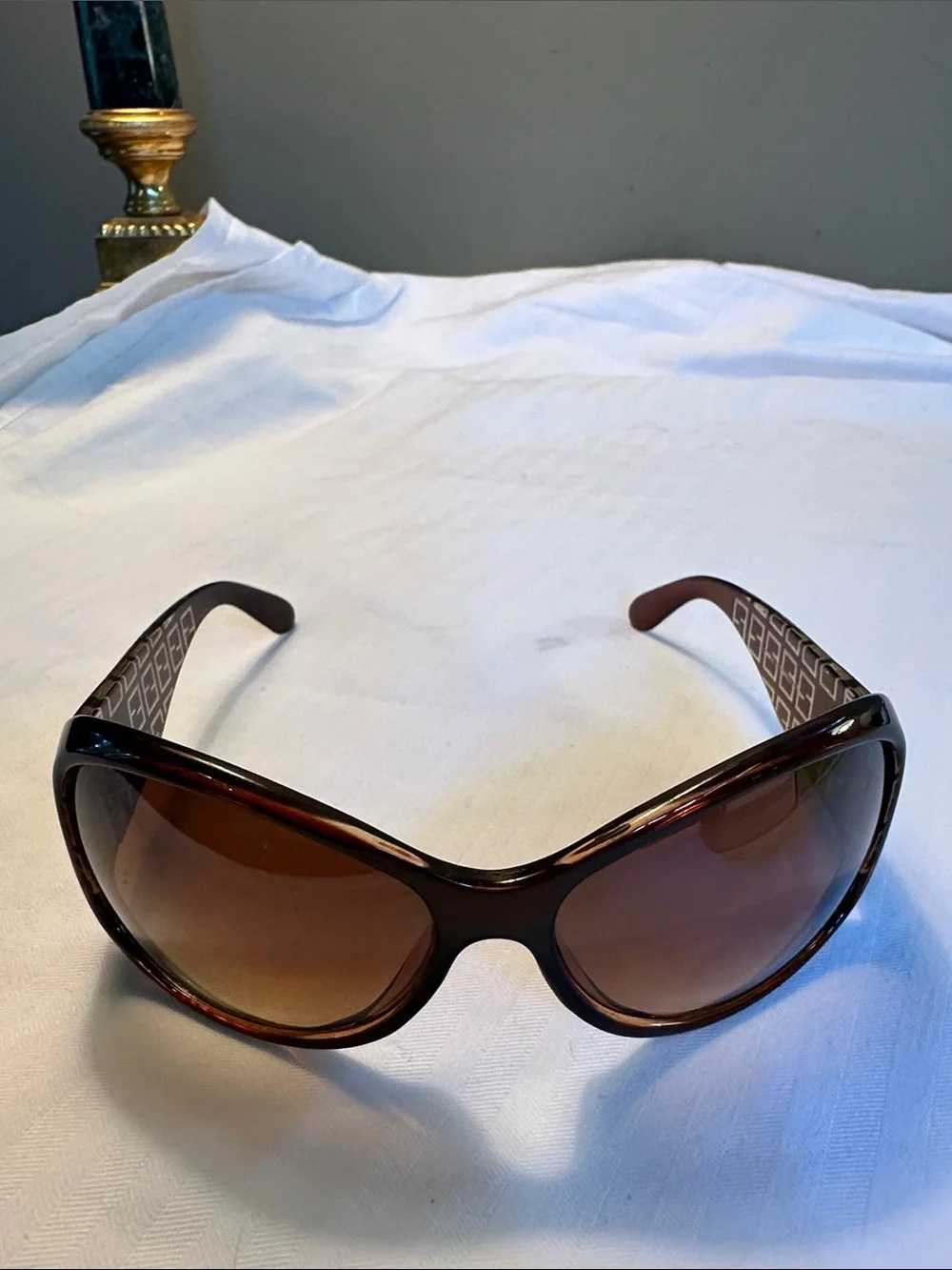 Brown Patterned Women's Sunglasses with Crystal Accent